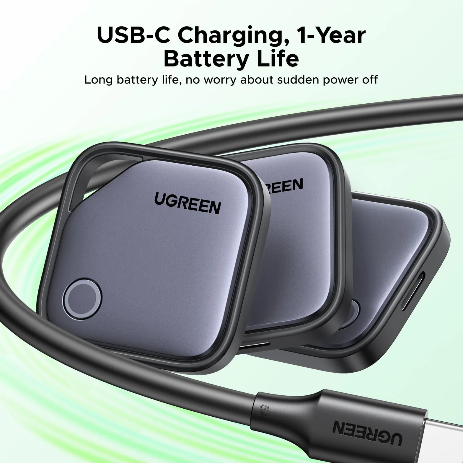 UGREEN FineTrack G Tag Traceur Fonctionne avec Find Hub Android Uniquement Chargement USB C Localisateur Objets Bluetooth pour Clés Valises Portefeuilles Wallet Bagages Sacs avec Câble USB C Lot de 4