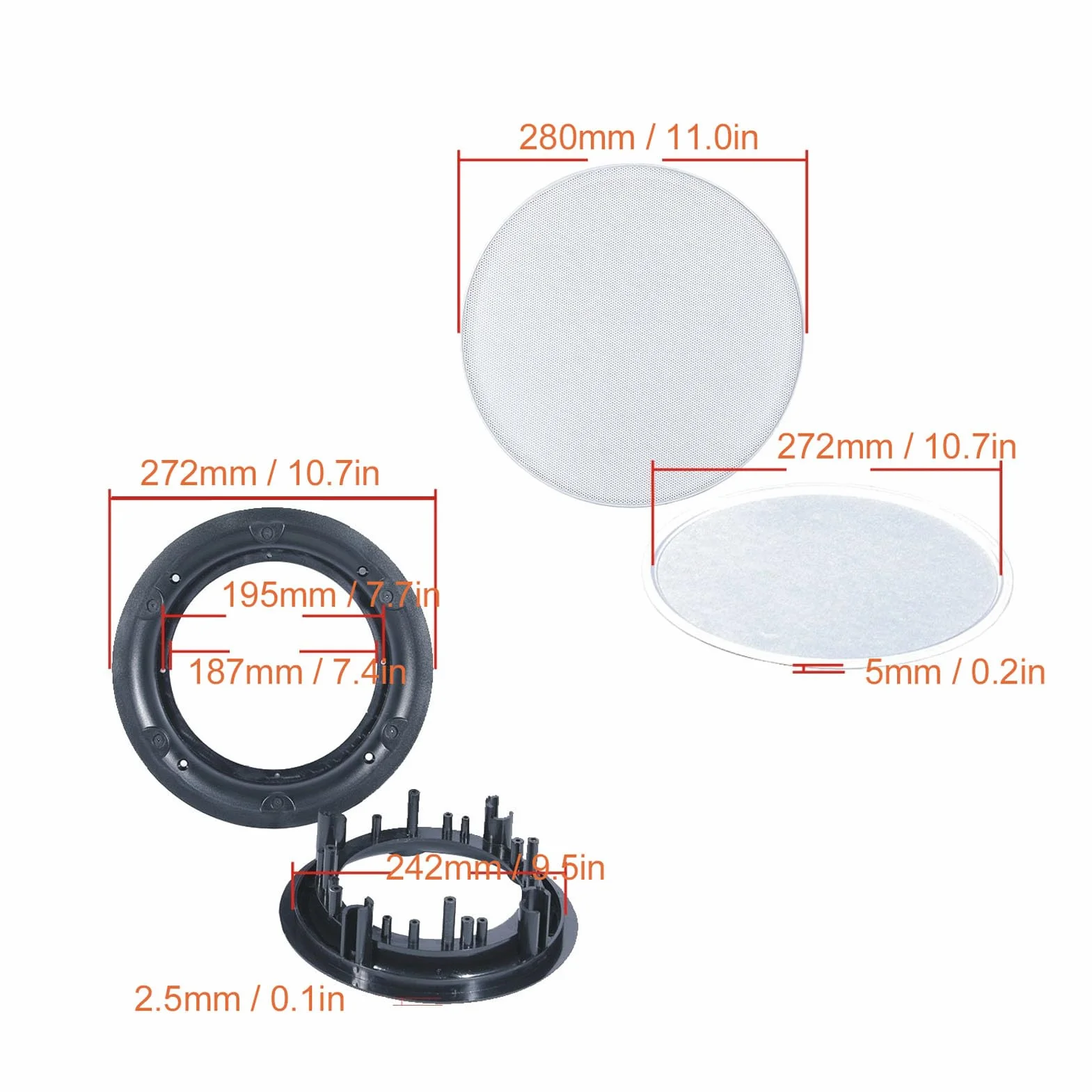 Sxhlseller Lot de 2 Grilles de Haut-Parleur de Plafond Rondes Magnétiques en Métallique avec Base de Montage en ABS, Finition Blanche Pouvant être Peinte, Diamètre Extérieur 280 Mm pour