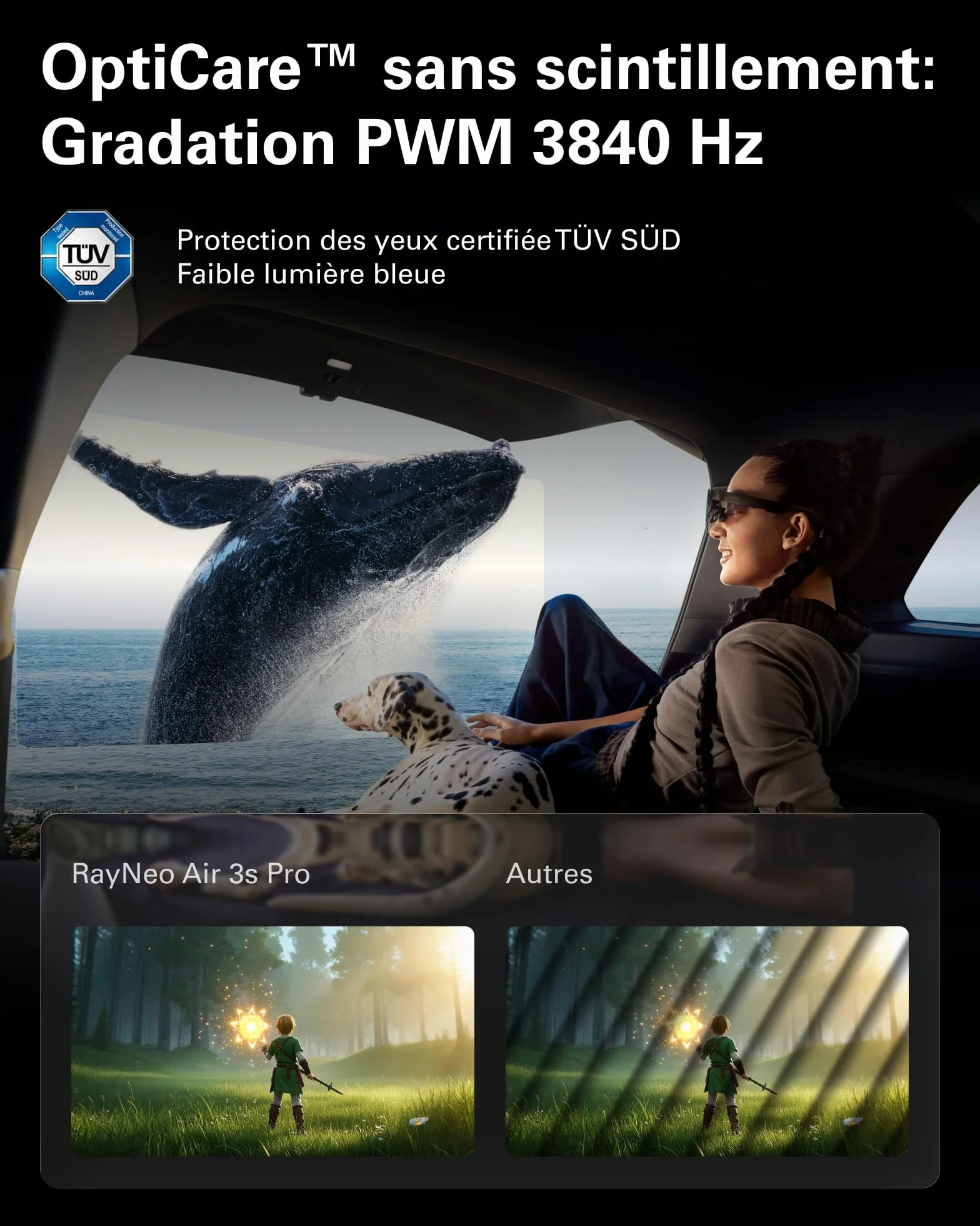 RayNeo Air 3s Pro Lunettes AR/XR - Affichage vidéo 201'' 1200 Nits 120Hz HueView 2.0, Lunettes de Jeu intelligentes pour iPhone 17,16,15/Android/Mac 2/PS5/SteamDeck