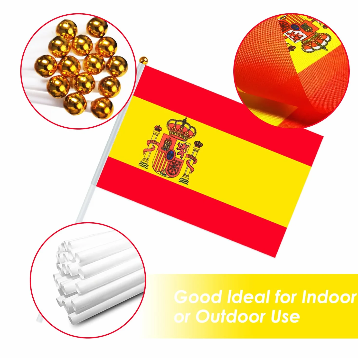 AhfuLife Petit Drapeau Espagnol 30cm, 30 Pcs Mini Drapeaux Espagne pour Décor Football Match Coupe du Monde Fête Nationale