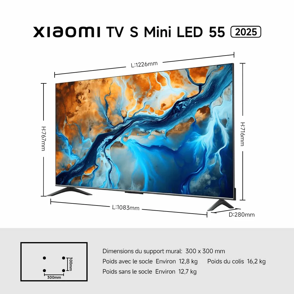 XIAOMI TV S Mini 55 2025 QLED 55 cali Mini LED Dolby Vision Atmos 144Hz 1200 nitów