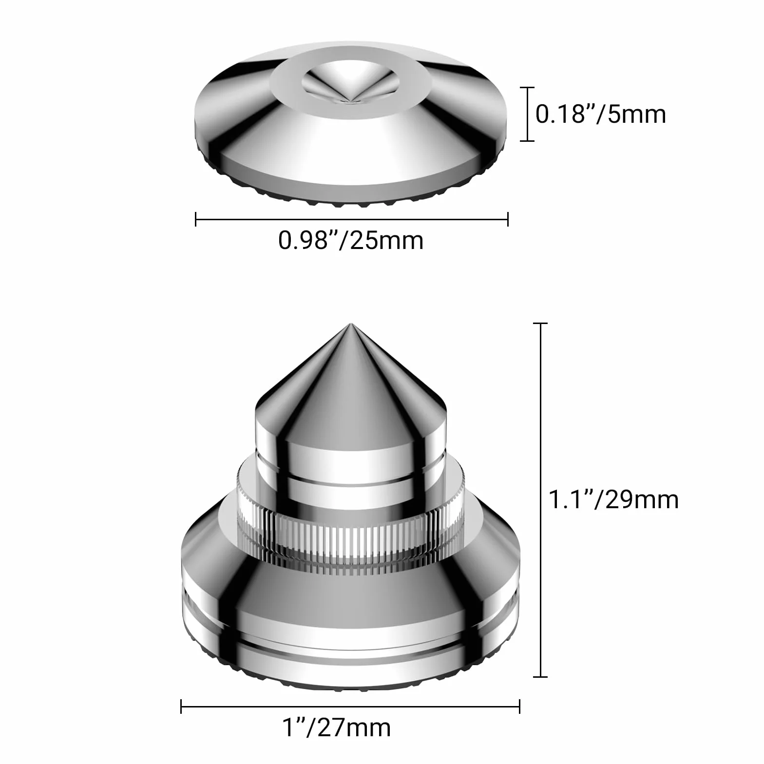 Tertullus Lot de 4 pics de haut-parleur, en acier inoxydable, pour caisson de basses réglables en hauteur, pieds absorbants avec pointes, rondelles pour appareils Hi-Fi et haut-parleurs