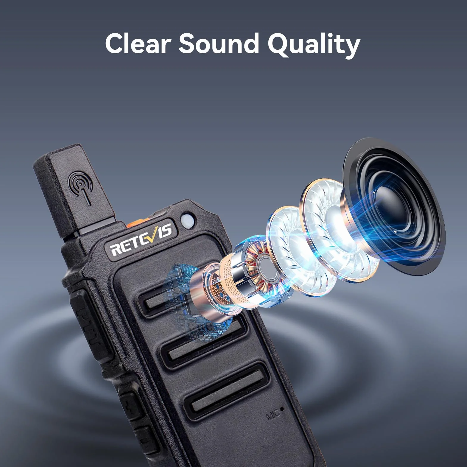 Retevis RT619 Talkie Walkie Mini, PMR446 Rechargeable Talkies Walkies 1300mAh, VOX Squelch, 2 en 1 USB Câble de Charge, sans Licence Portable Walkie Talkie pour Salle à Manger (4Pcs, Noir)