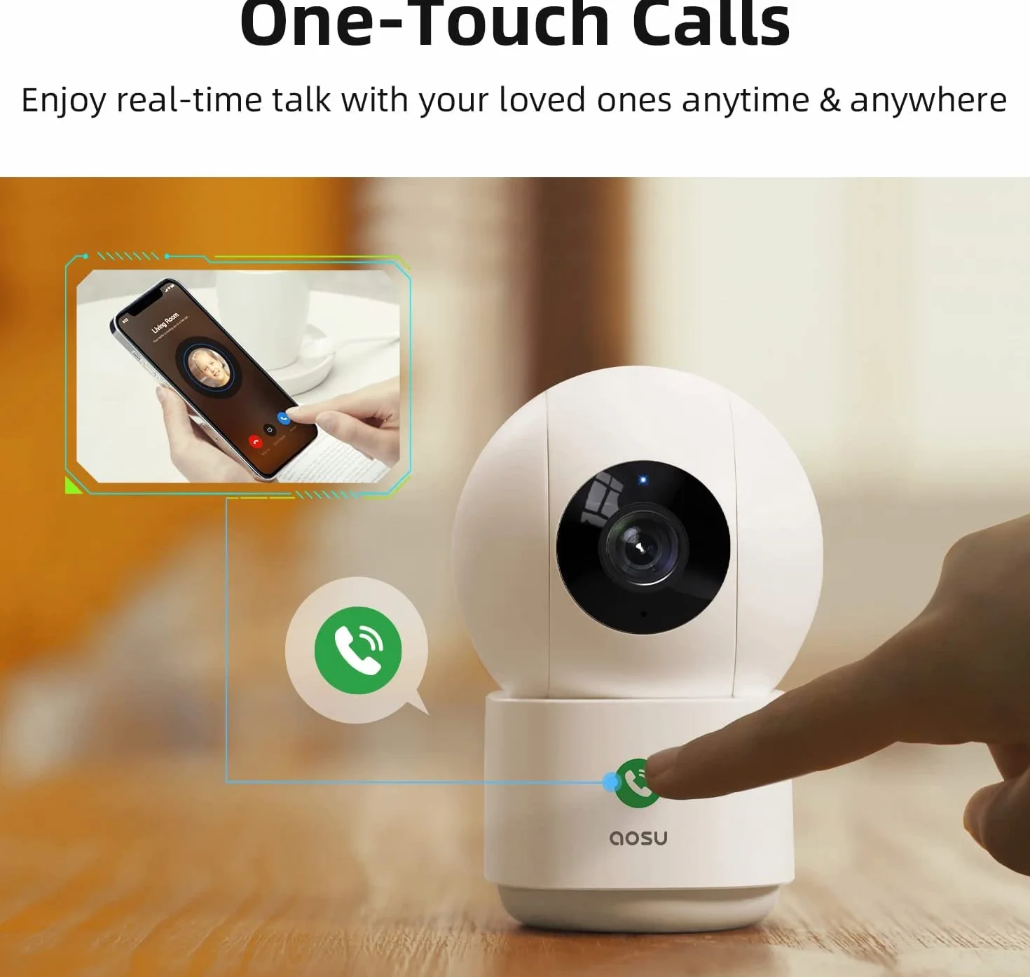 aosu 4MP 2,5K Caméra Surveillance WiFi Intérieure, 5G/2.4 GHz WiFi, Appels à Une Touche, Suivi de Mouvement à 360°, Détection Humaine AI, Compatible avec Alexa pour Bébé/âgées/Animaux