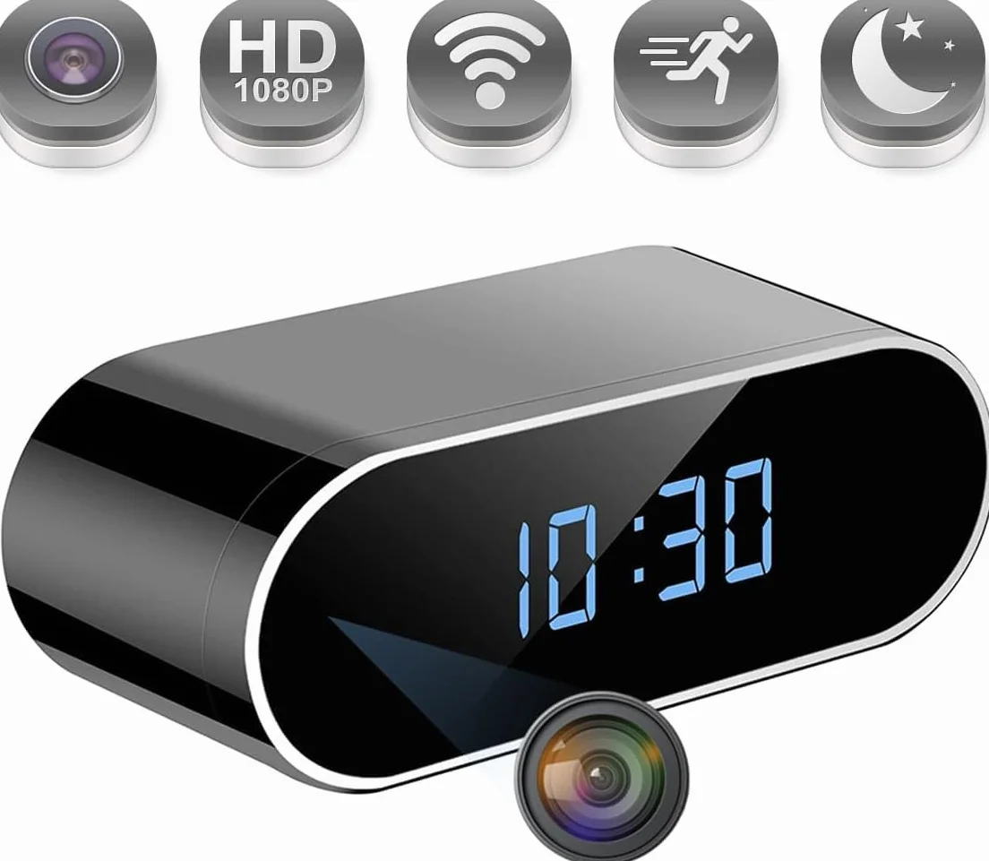 Camera Espion 1080P Mini Camera Surveillance WiFi -Interieur 150° HorlogeCaméra Cachée Espion a Distance Discrete Supportant la Vision Nocturne et la Détection de Mouvement (Noir)