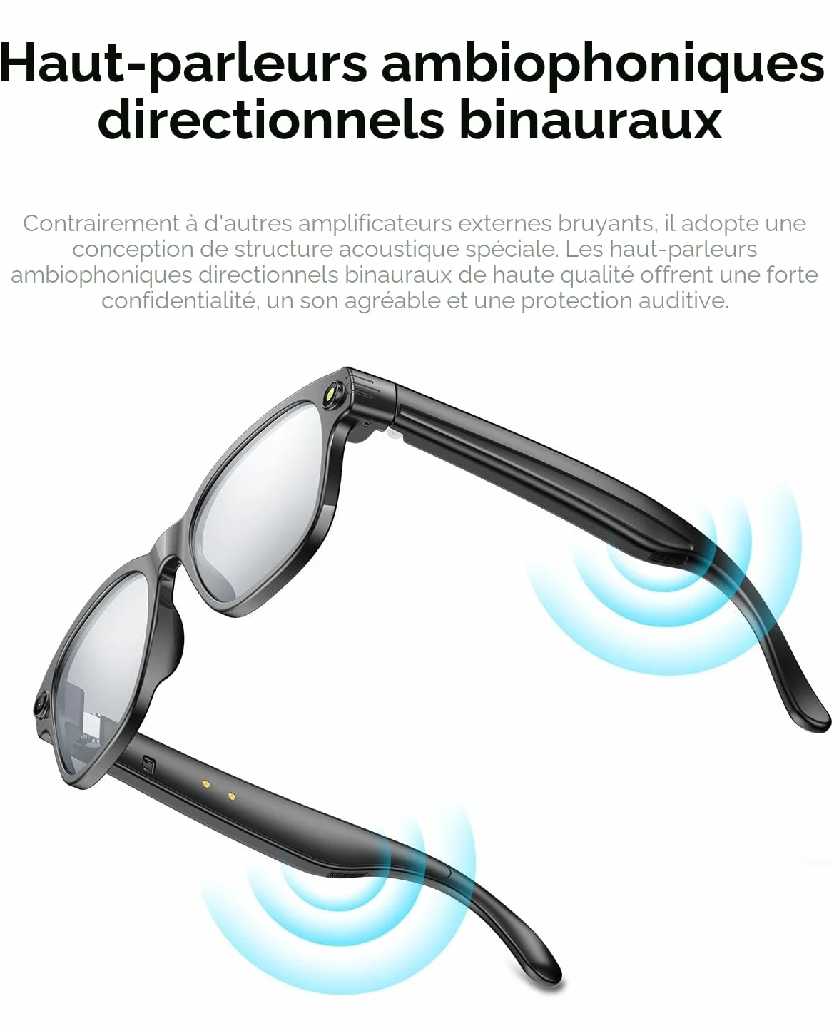 Lunettes Intelligentes AI avec Caméra 8MP, Lunette Camera Bluetooth Homme, Traduction IA Temps Réel, Audio Open-Ear, Lentilles Automatiques, Protection UV, Vidéo HD 1200P