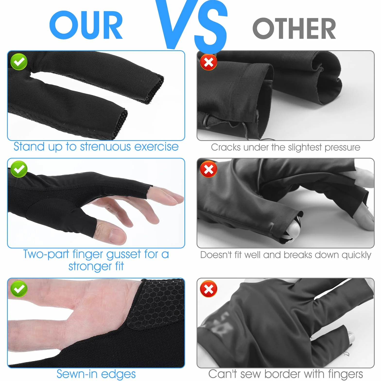 Gant de billard pour main gauche - Gants de sport pour queue de billard - Élastique à 3 doigts - Séchage rapide - Respirant