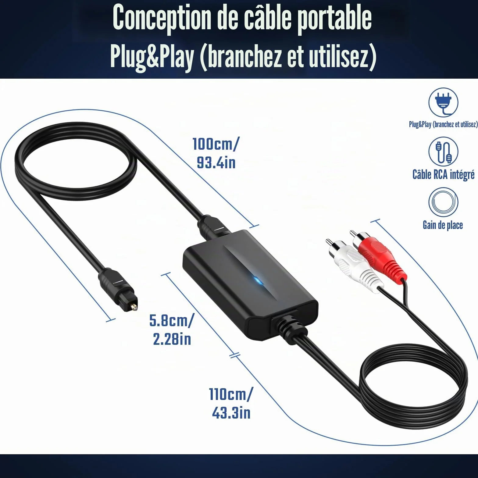 192 kHz DAC Convertisseur Audio Numérique vers Analogique Optique SPDIF Coaxial Toslink vers RCA Adaptateur Stéréo L/R RCA Jack 3,5mm