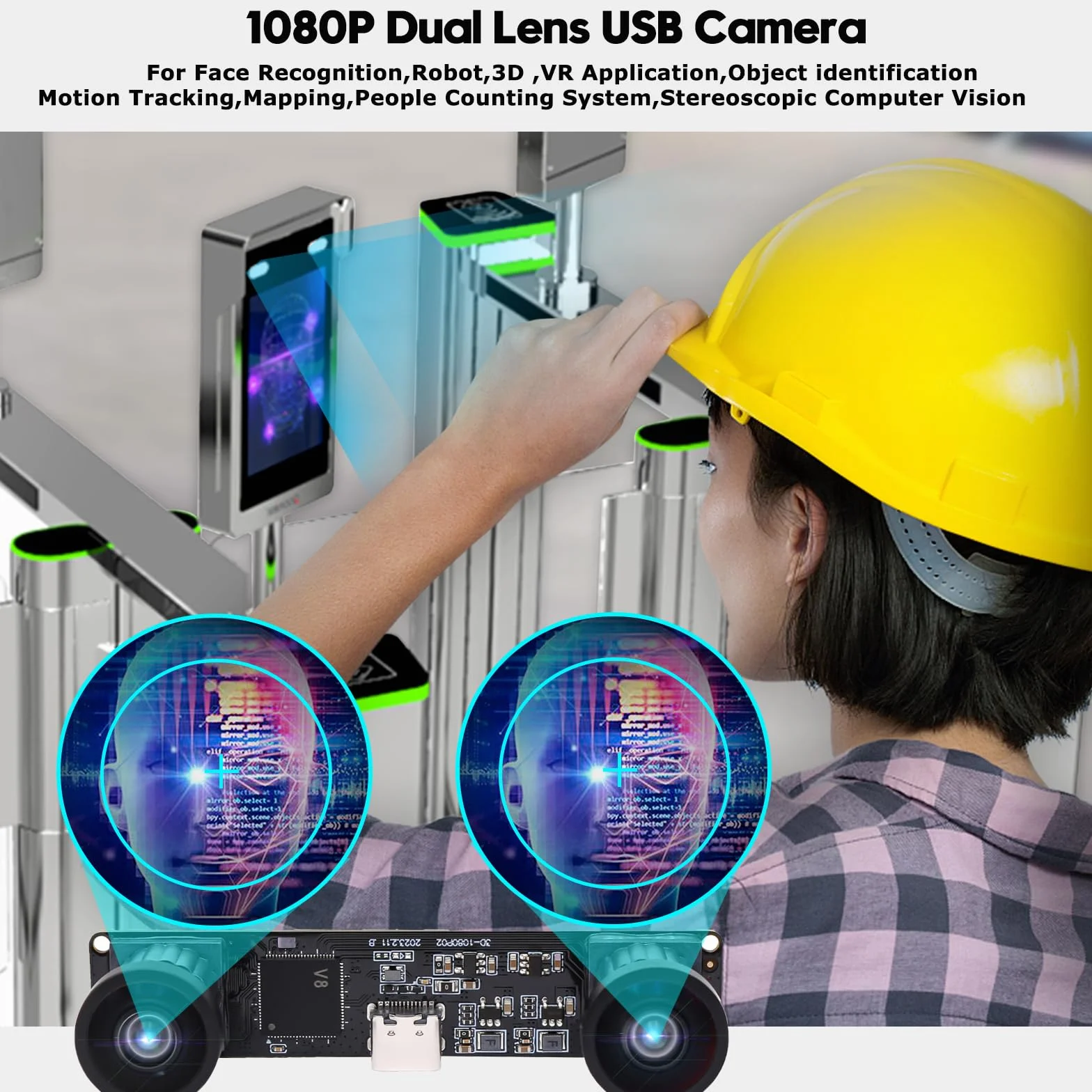 Svpro Module caméra USB Dual Lens 1080P 60fps UVC industriel carte de synchronisation d'enregistrement couleur avec double objectif M12, caméra grand angle sans distorsion pour 3D, VR,