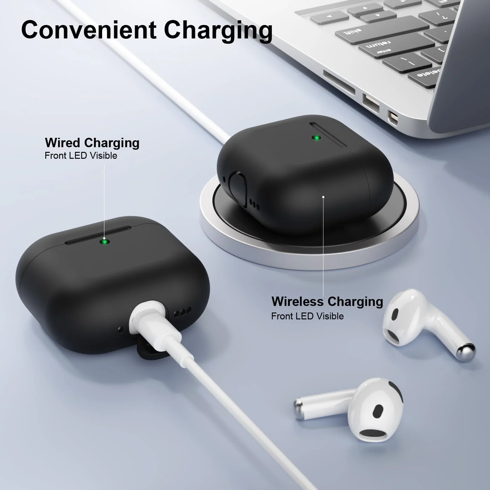 Coque Compatible avec Airpods 4 (2024), Housse Étui Protection Antichoc Anti-Rayures en Silicone Case Cover pour AirPods 4ᵉ Génération Housse, LED Avant Visible, Noir