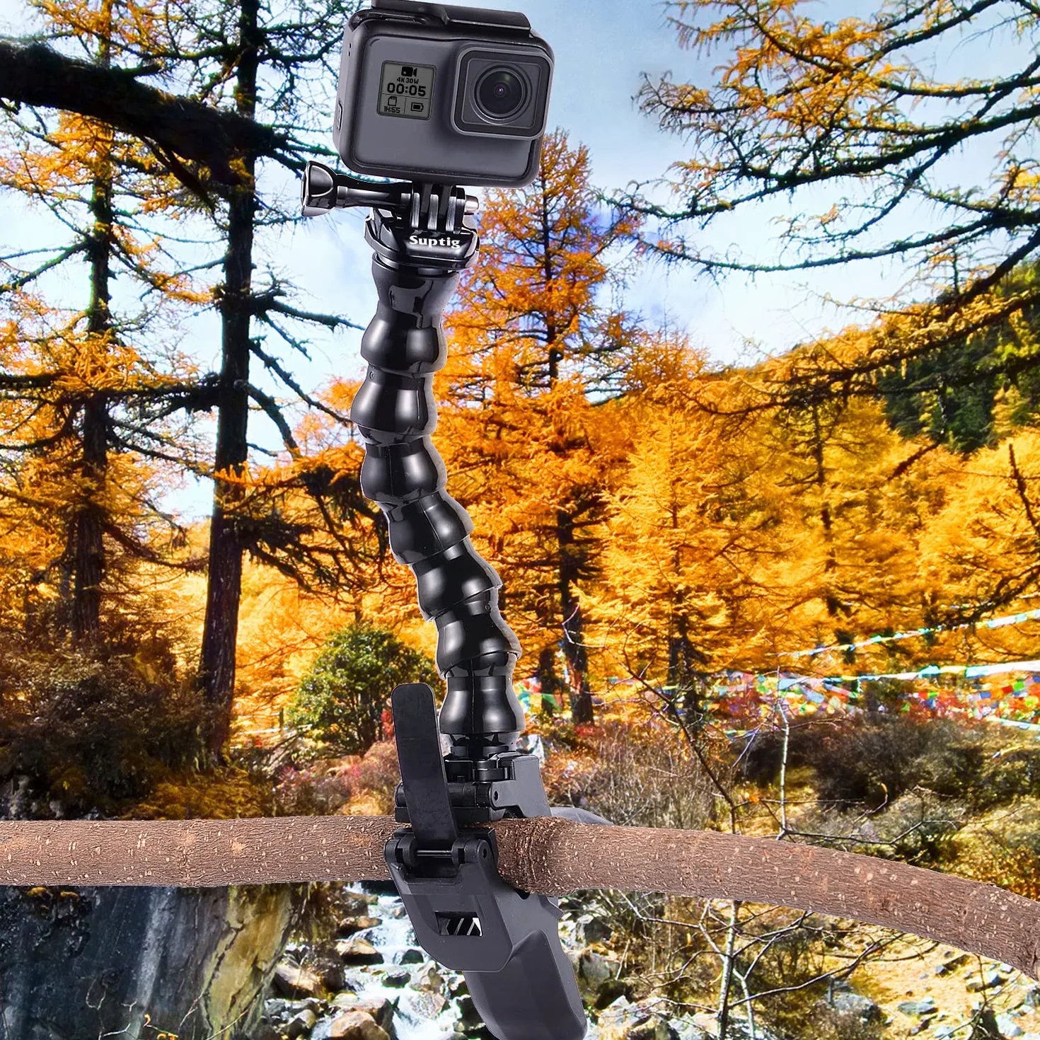 Suptig Mâchoires Flexibles - Support col de Cygne pour caméras d'action GoPro Hero 13/Hero 12/Hero 11/Hero 10/9/8/7/6/5/4 Session Hero 3+ Hero 3, DJI osmo, Akaso, Insta 360, Arlo Pro Arlo Go