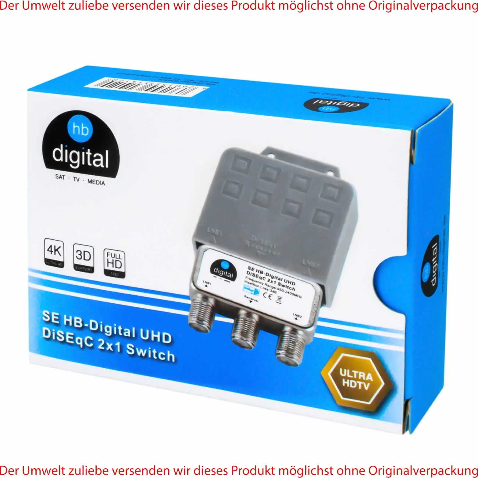 HB-DIGITAL 2 interrupteurs DiseqC 2/1 boîtier protection intempéries satellite LNB récepteur Full HDTV 3D 4K UHD 6 fiches F plaquées or