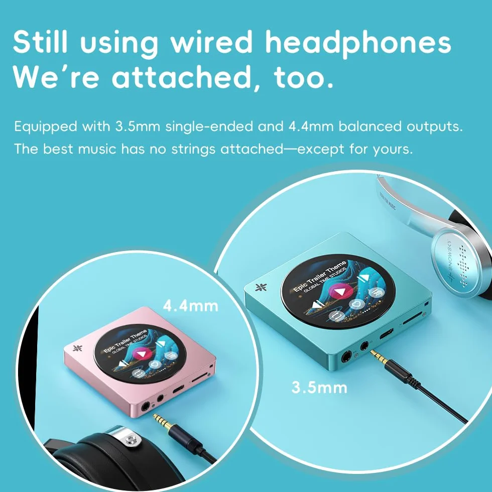 FIIO DISC Lecteur de musique HiFi portable, double DAC numérique avec sorties 3,5 mm et 4,4 mm, Bluetooth 5.4 LDAC, écran tactile (bleu)