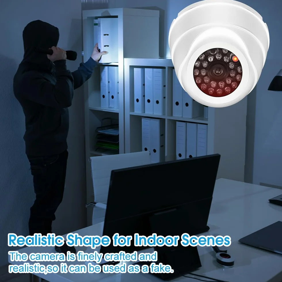 2Pcs Camera Factice, Caméra de Surveillance Factice avec LED Infrarouge Clignotante Rouge Fausse Caméra pour Extérieur Intérieur pour Les Entreprises Magasins Accueil (Blanc)