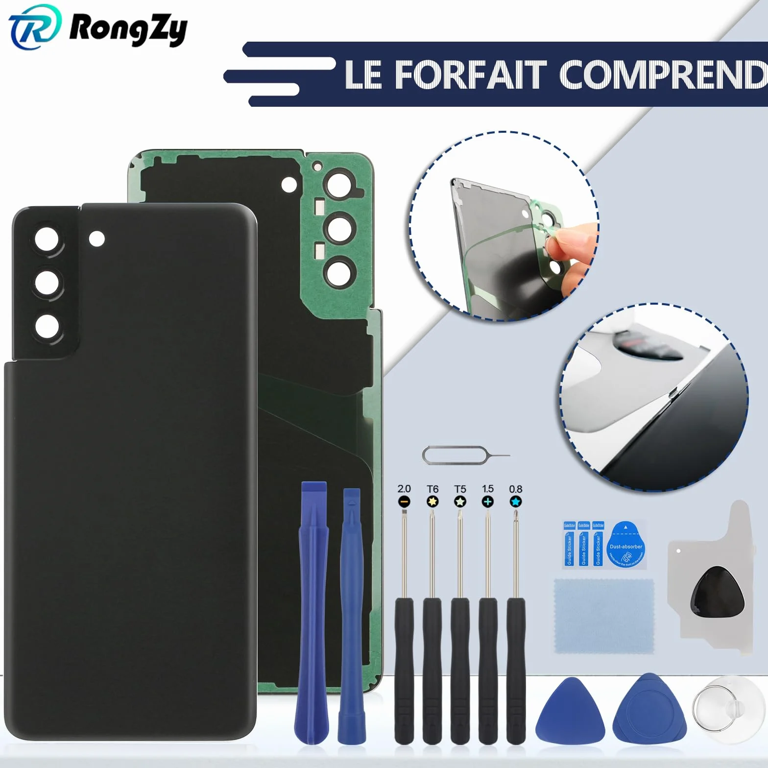 RongZy Coque Arrière pour Samsung Galaxy S21 Plus 5G Batterie Couvercle Rechange pour Galaxy S21 Plus 5G SM-G996B Cache Batterie pour Téléphone de Remplacement(Noir)