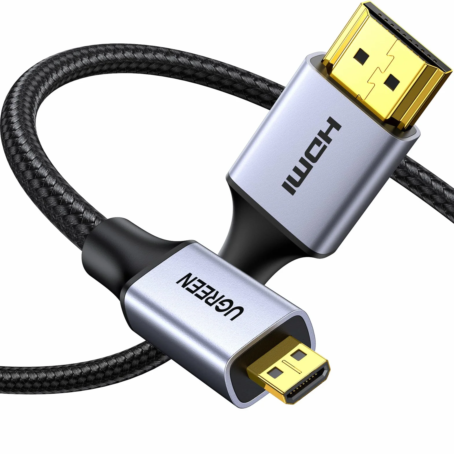 UGREEN Câble Micro HDMI vers HDMI 4K 60Hz Câble Mâle vers Mâle Micro HDMI2.0 Nylon Tressé 3D ARC HDR Compatible avec Asus Zenbook Huawei MediaPad Raspberry Pi 4 Hero 7 6 5 Moniteur Caméra (1M)