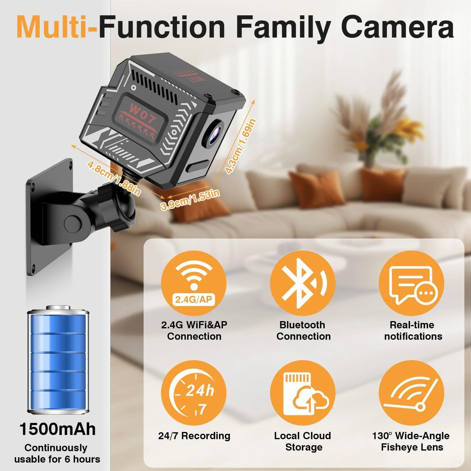 Mini Caméra Espion sans Fil WiFi Bluetooth 2K Surveillance Intérieure Extérieure Vision Nocturne Détection Mouvement Enregistrement Distance