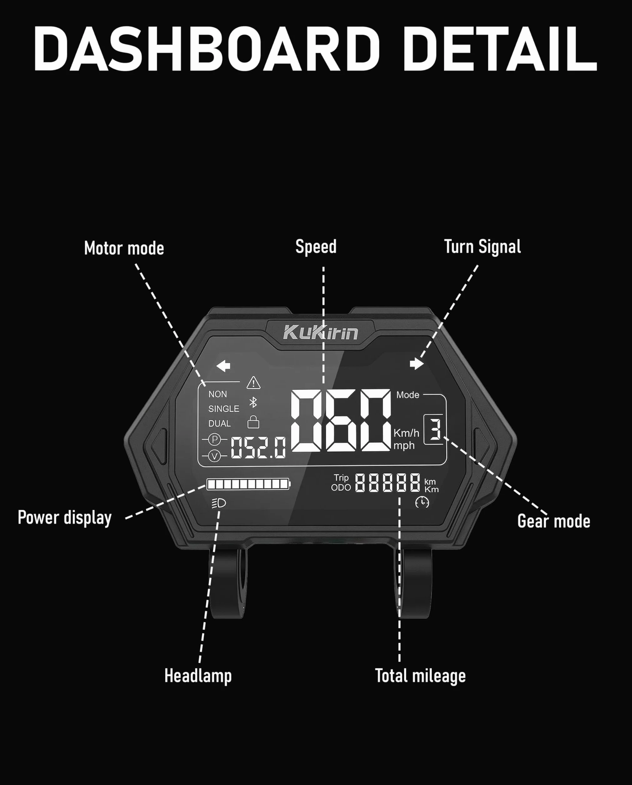 Tableau de Bord Écran LCD 7 Broches Compatible Kukirin G2 Master Kickscooter Compteur de Vitesse