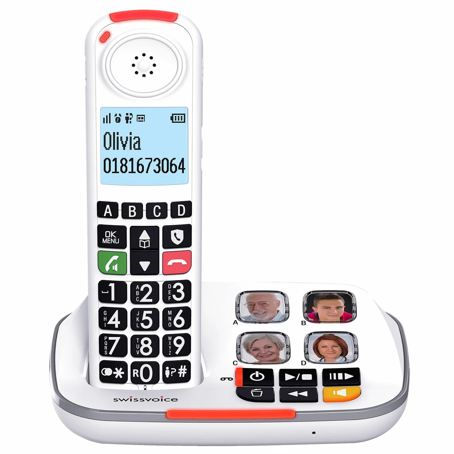 SWISSVOICE Xtra 2355 Téléphone Fixe Sans Fil DECT Larges Touches Répondeur Blanc