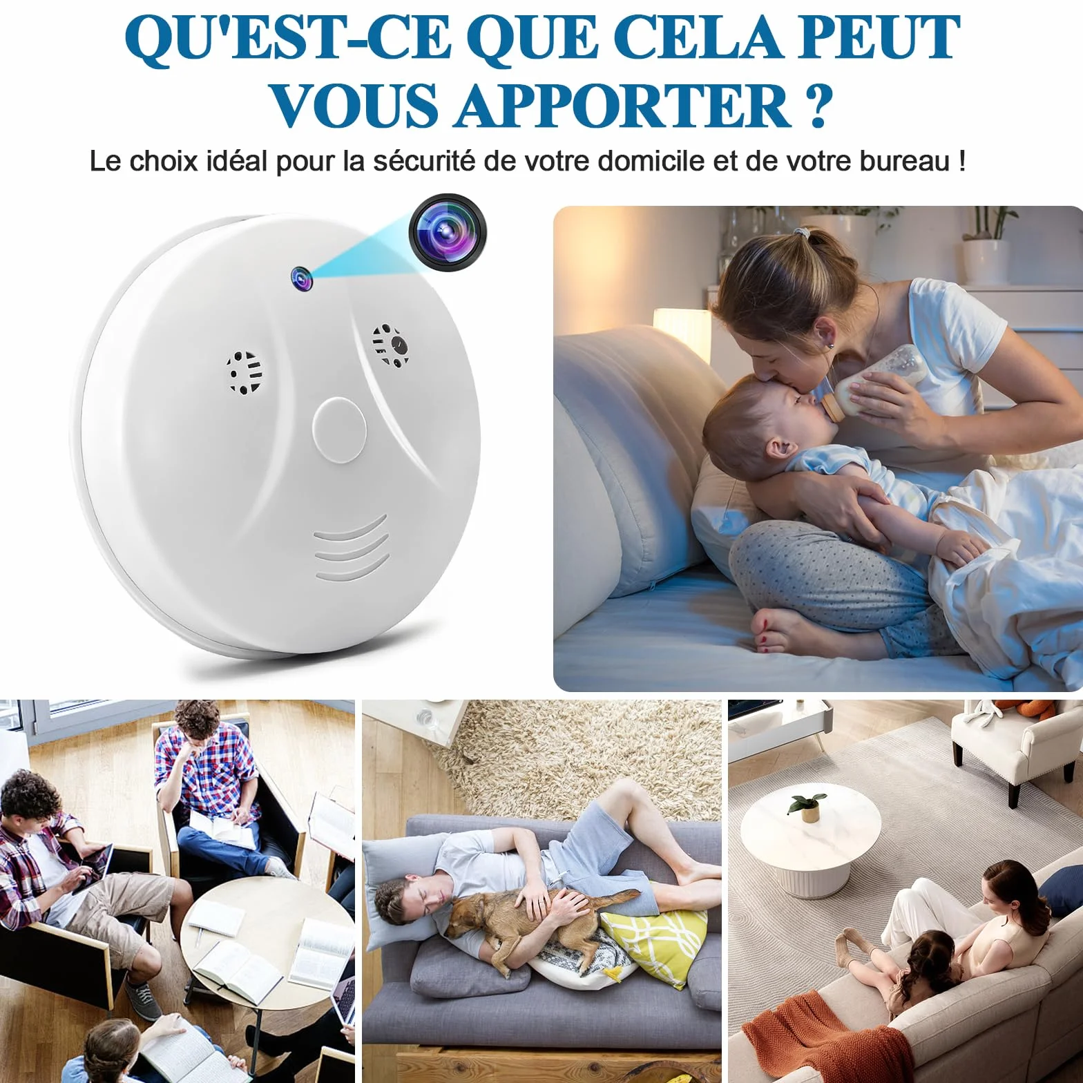 Caméra Cachée WiFi 2,4 et 5G, Caméra Espion WiFi Détecteur de Fumée, Mini Camera Espion Cachée HD 1080P avec Vision Nocturne et Détection de Mouvement pour la Sécurité Domestique