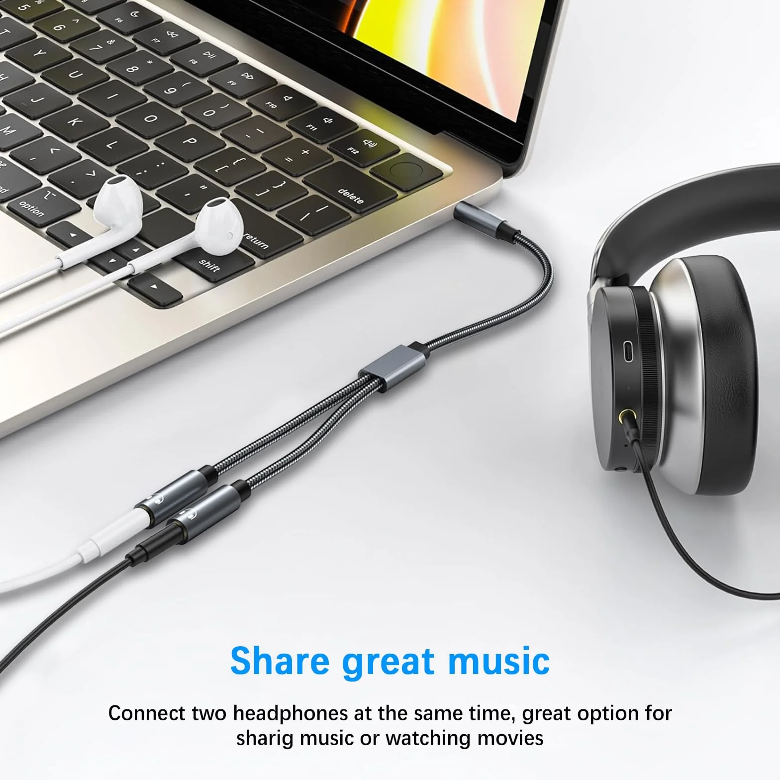 Avigers 3.5mm Splitter Audio Double Headphone Jack Mâle vers 2 Femelle Adaptateur Casque Stéréo Y Splitter