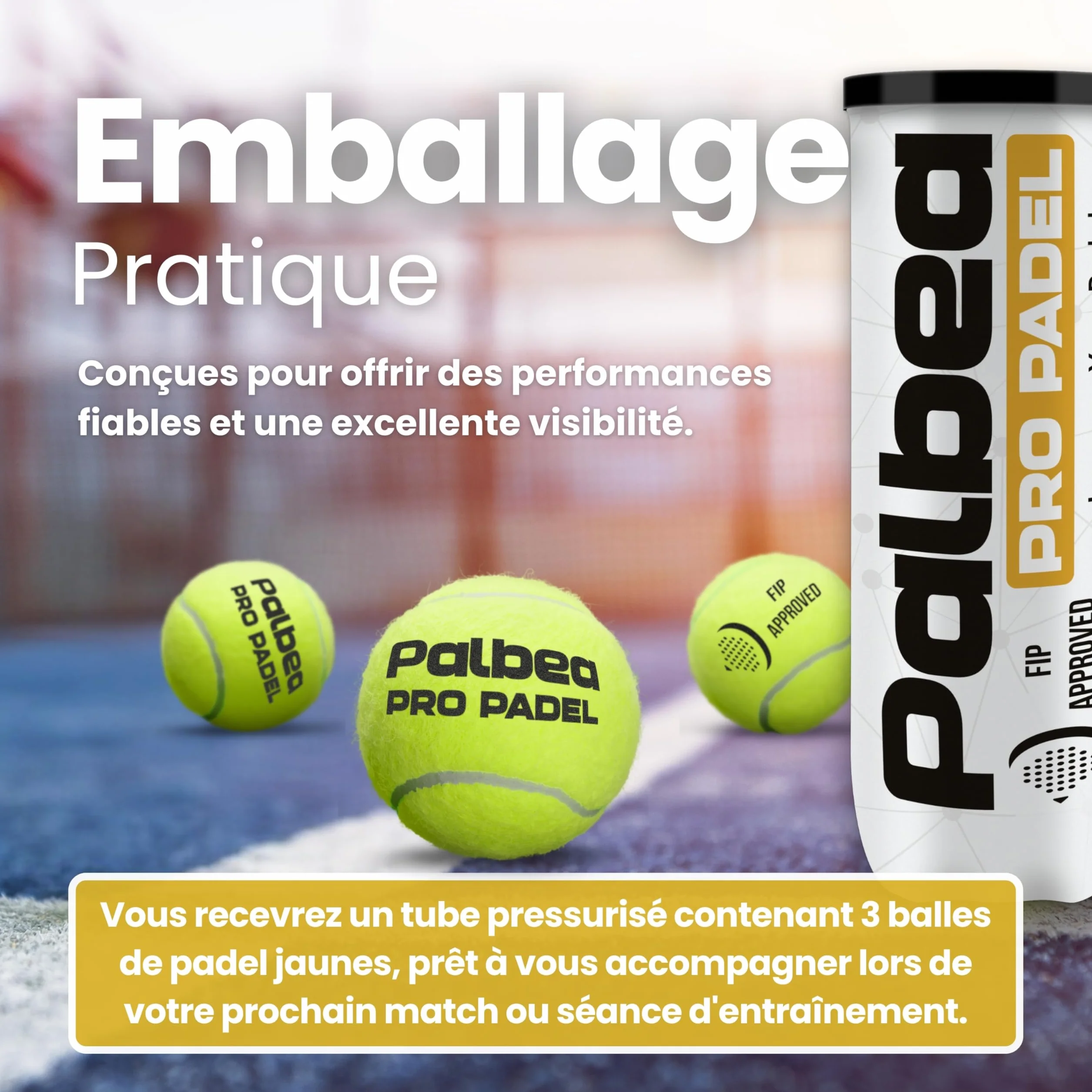 Palbea Pro Padel Balles de Padel FIP Approuvées HV Haute Visibilité 24 Tubes