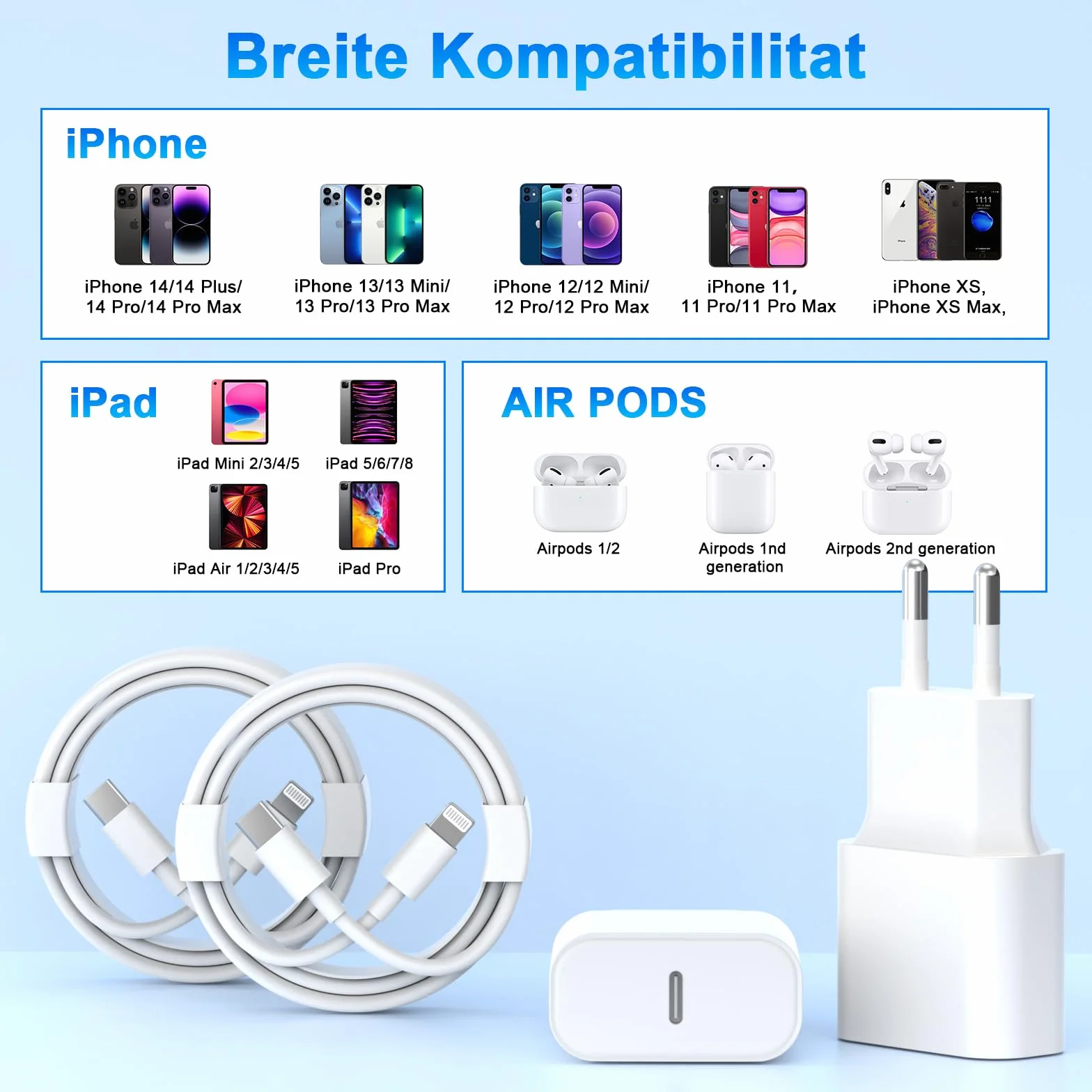 Chargeur Rapide iPhone 11 12 13 14,4Pack [Certifié Apple MFi ] Chargeur de Adaptateur avec 2M USB-C de données Lightning Cordon de Charge Compatible avec iPhone 14 13 12 11 Pro Max XS XR X