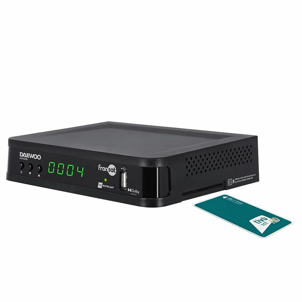 D2 Diffusion Daewoo Décodeur Satellite DVB S/S2 - FRANSAT - avec Carte d'abonnement Incluse - Dolby Digital Plus - AC3 - Tuner - EPG - avec télécommande