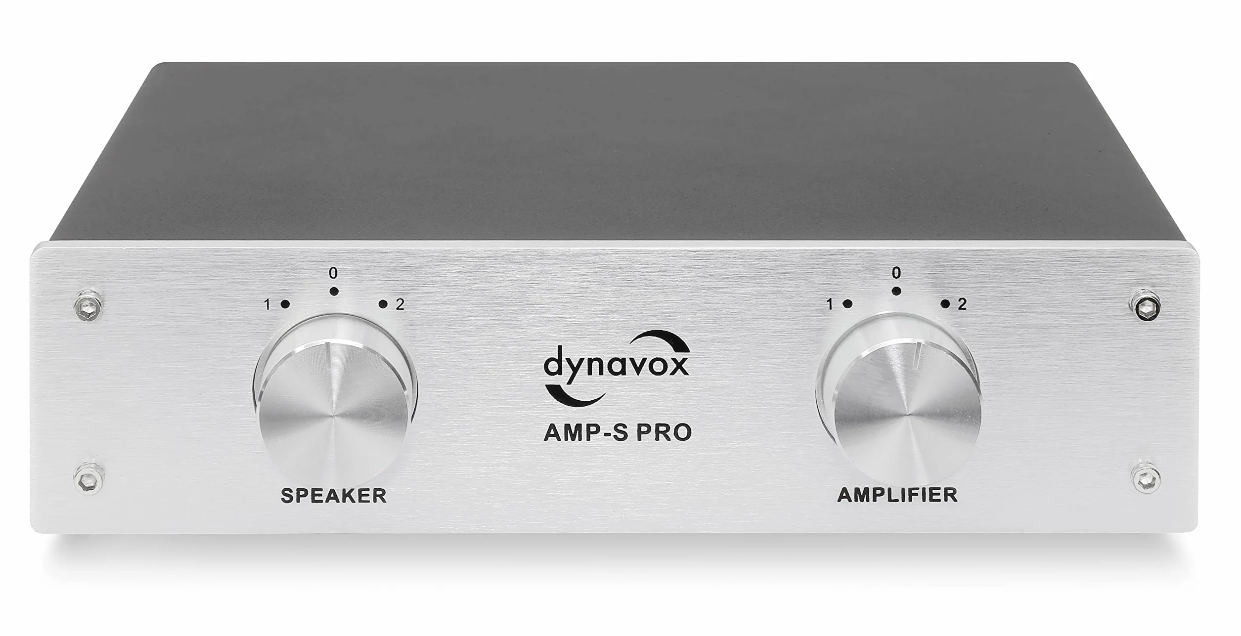 Dynavox AMP-S Pro, Pupitre de sélection ampli/Enceintes pour amplificateur stéréo et Surround, Chassis en métal, Connexion bornes à Pince vis et fiche Banane, argenté 207766
