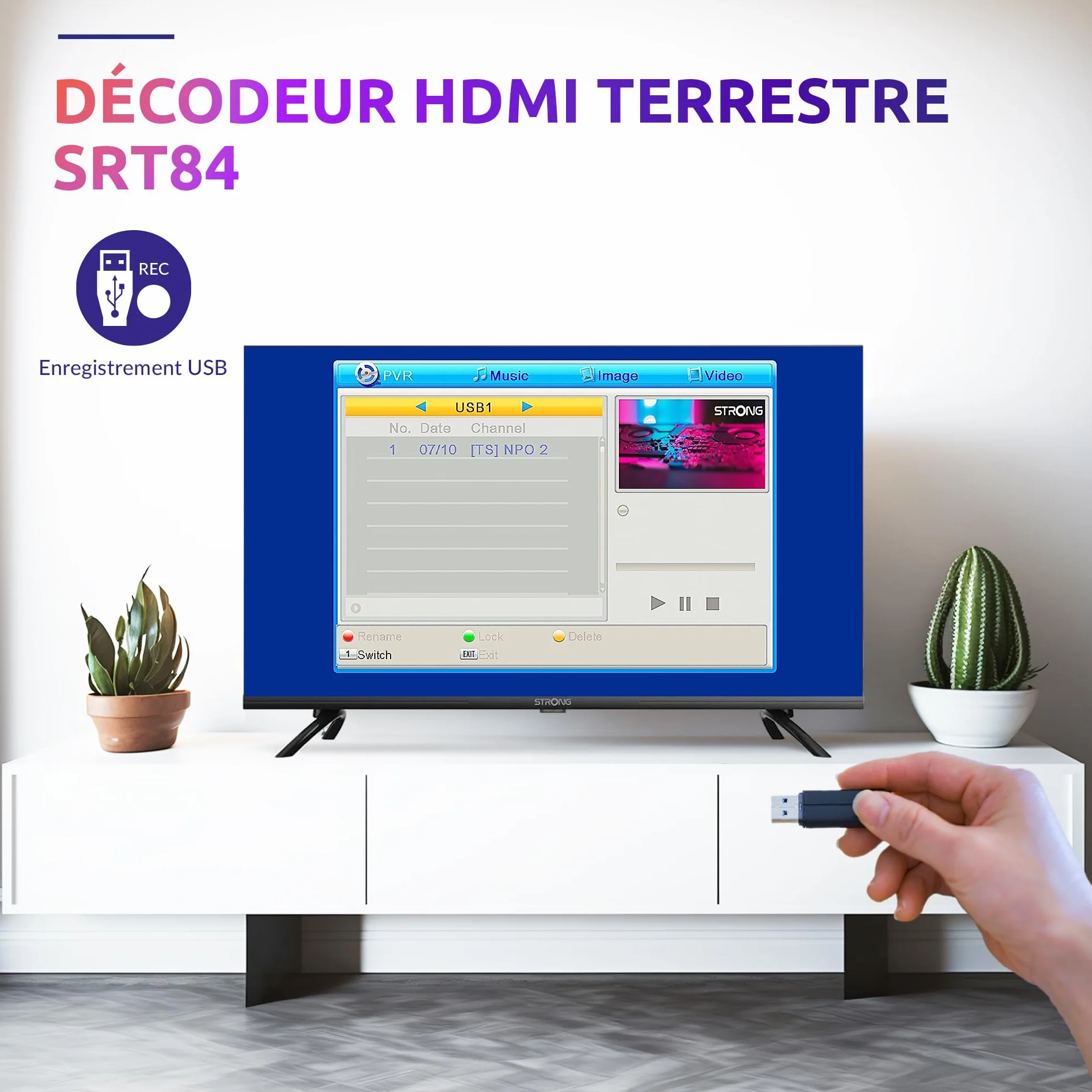 STRONG SRT84 Récepteur HDMI Décodeur DVB-T2 HEVC265 Dolby Audio Noir