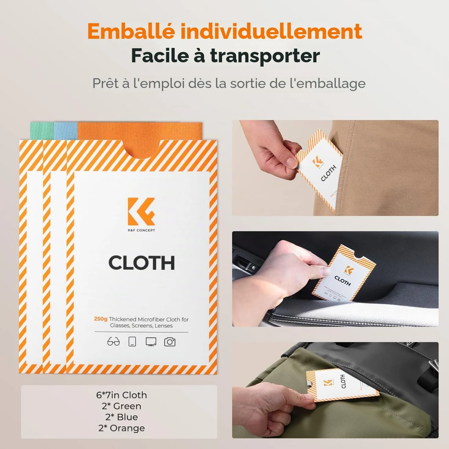K&F CONCEPT Chiffons de Nettoyage en Microfibre, Chiffons Microfibre, Chiffon Lunettes de Vue Lunettes, Appareils Photo, Casques VR/AR, Tablettes, Lentilles et Écrans, 6 PCS, 15 x 18 cm
