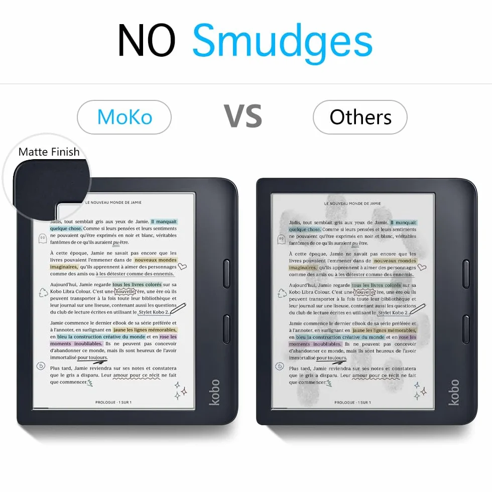 MoKo Lot de 2 Films de Protection Ecran pour Kobo Libra Colour 7 Pouces 2024/2025, Anti-Reflet Protecteurs PET Mat Couverture Complète Pet, Antireflet pour Kobo Libra 2 7" 2021, Compatible Coque