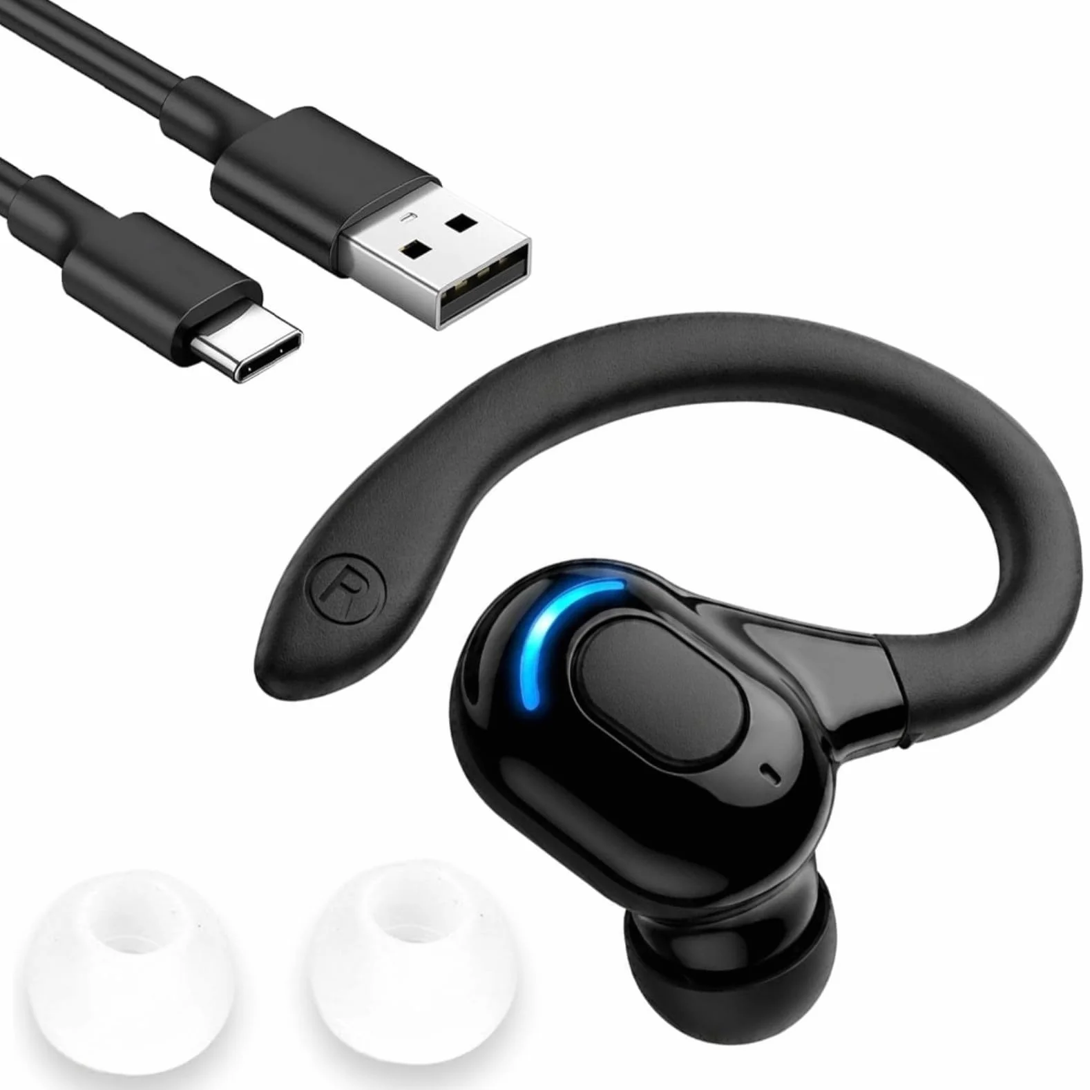 Oreillette Bluetooth Sans Fil V5.2 avec Micro Intégré, Écouteur Mono Main Libre Bluetooth, Tour d’Oreille 360°, Réduction de Bruit, 20 h d’Autonomie, Compatible avec iPhone, Android, Conduite, Sport