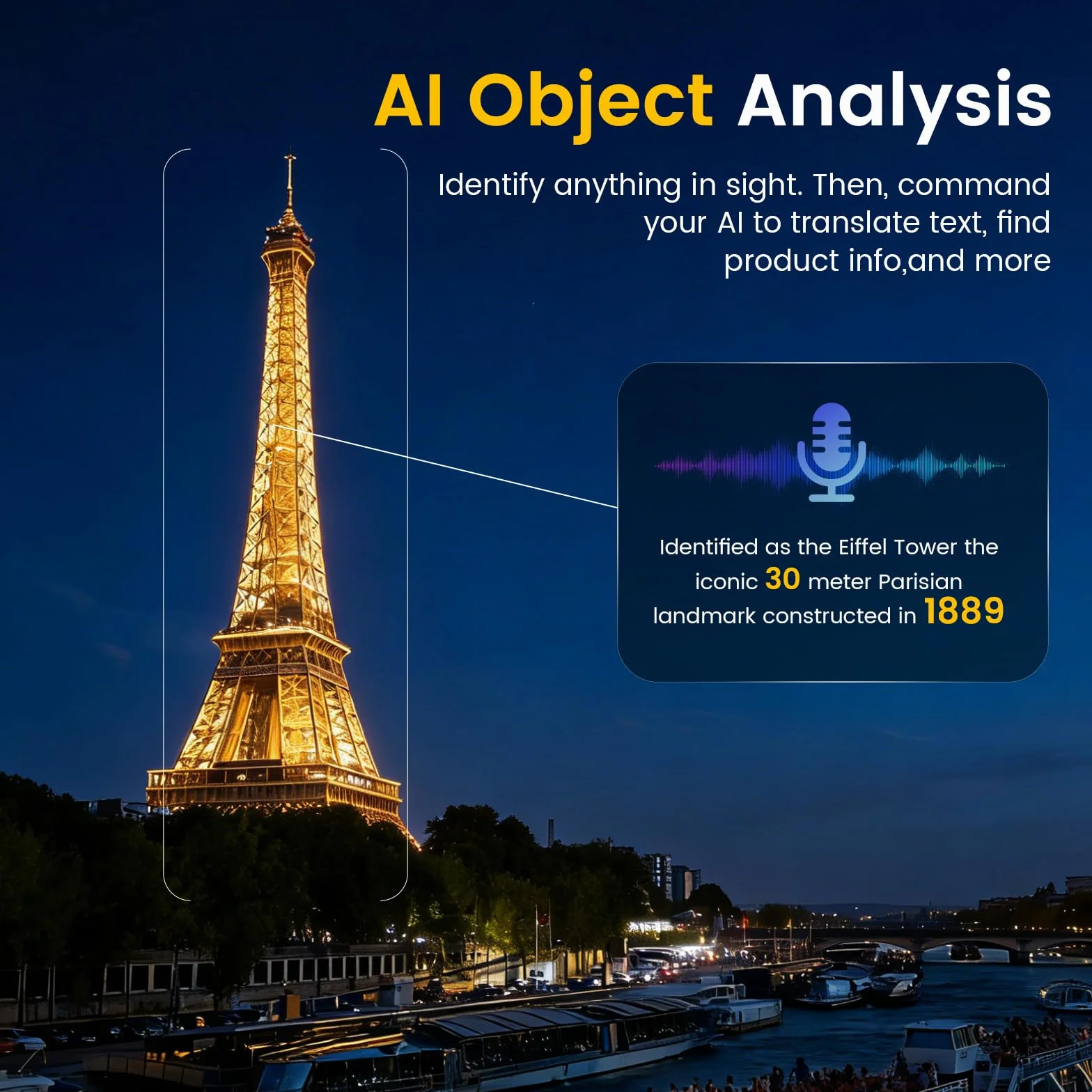 AI Lunettes Connectées Caméra 8MP, avec Stabilisation d'image, Enregistrement Photo/Vidéo/Audio, Traduction Temps Réel, Assistant Vocal, Reconnaissance d'Objets pour Voyage et Travail