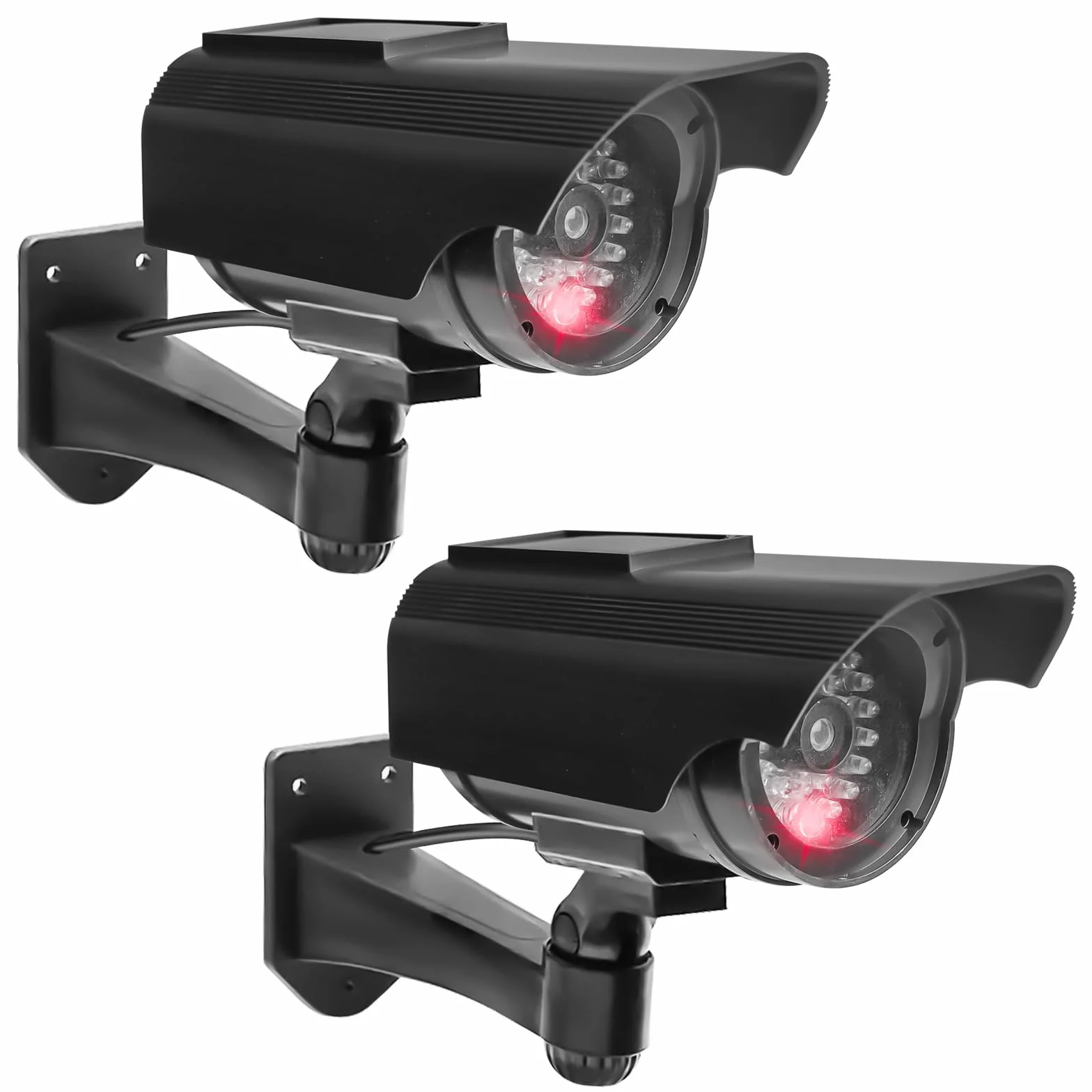 Lot de 2 caméras factices - Fonctionnement solaire - Simulée - Caméra de surveillance factice avec LED clignotante - Pour garage, arrière-cour, porte d'entrée
