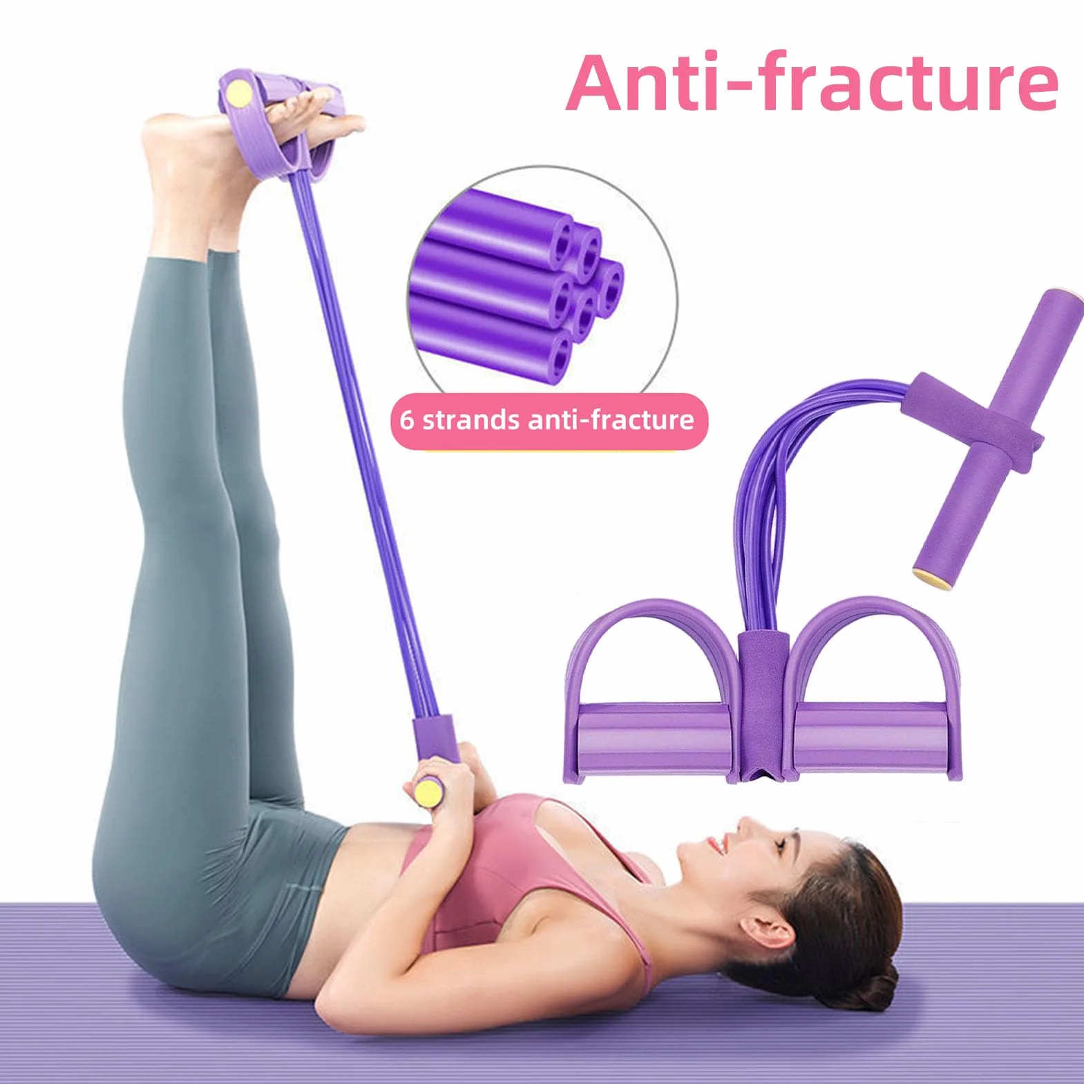 Bande de Résistance Musculation 6 Tubes avec Pédale – Élastique Sport Fitness pour Abdominaux