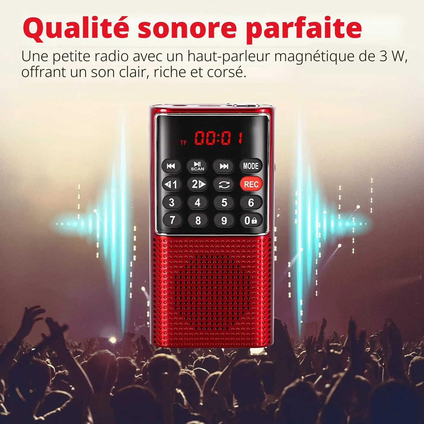 PRUNUS J-328 Radio Portable Rechargeable FM MP3 TF AUX USB-C Rose