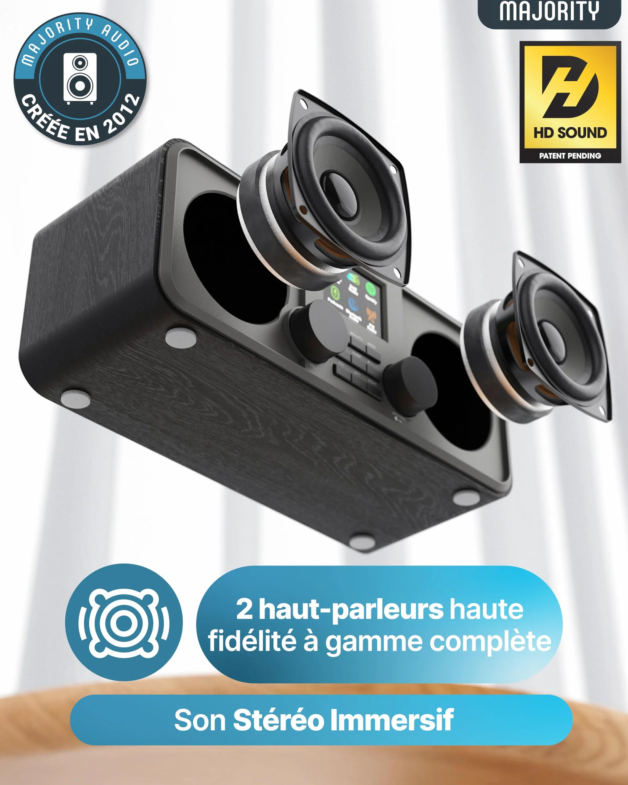 Majority Rostock Radio Internet WiFi DAB+ FM Bluetooth Haut-parleurs Stéréo 2.0 Spotify Connect Podcasts Télécommande