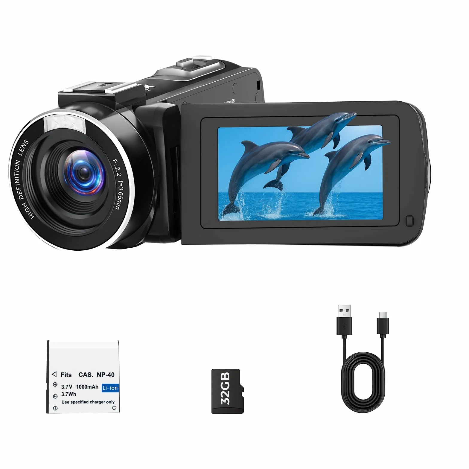Caméra Vidéo 2.7K 48MP, Zoom Numérique 18X, Écran Rotatif 270° 3 Pouces avec Carte 32GB et Batterie
