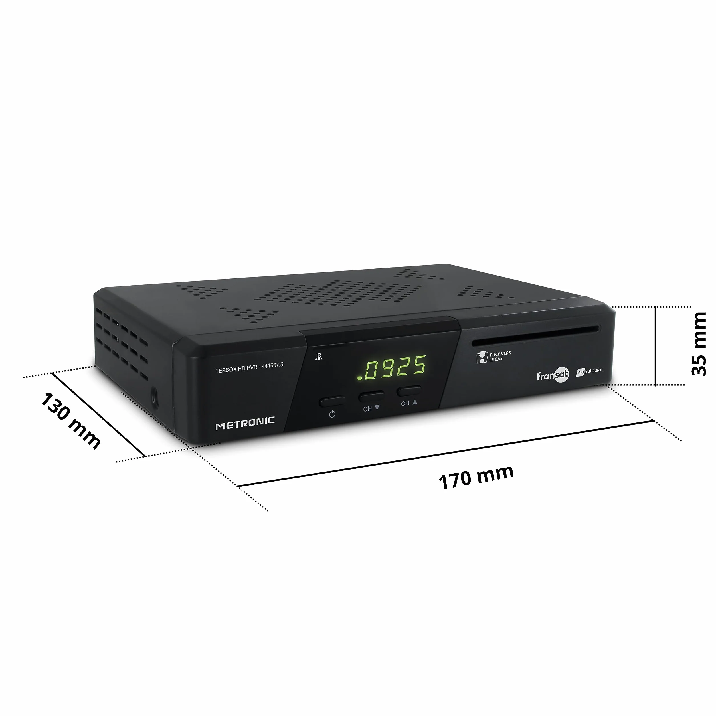 Metronic 441667 Décodeur TNT / FRANSAT Satellite Terminal HD PVR READY - TNT Gratuite Parabole Satellite Eutelsat - avec Carte FRANSAT - Fonction Enregistreur TV