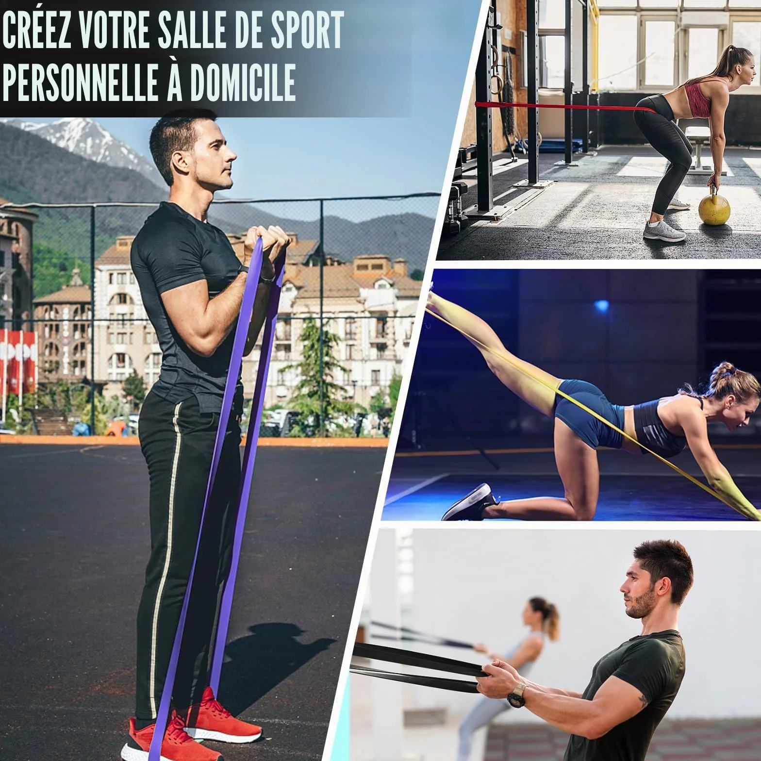 Lot de 4 bandes de fitness avec 4 niveaux de résistance pour sport, gymnastique, entraînement