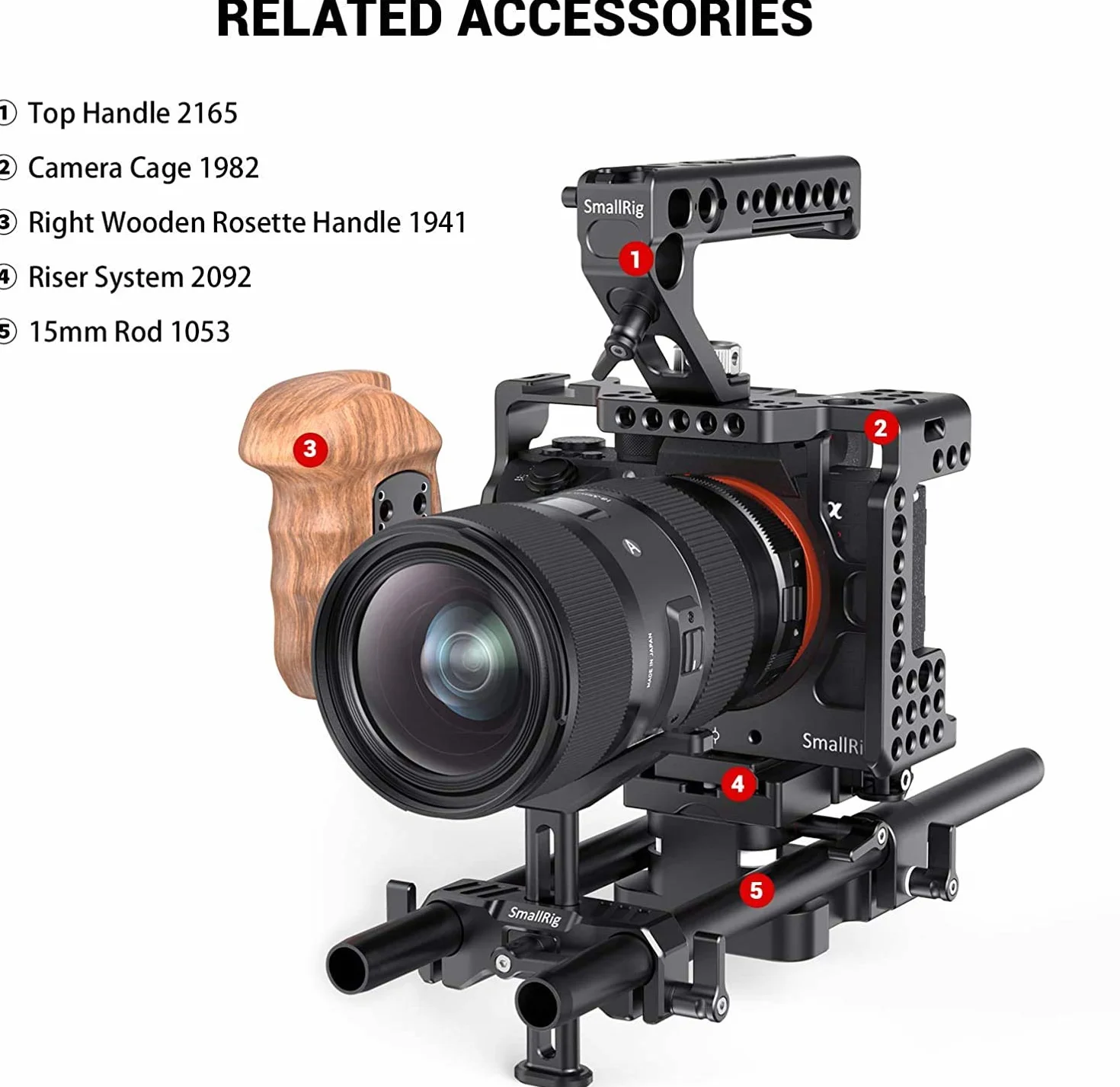 SmallRig BSL2681 Support d'objectif de 15 mm de long, hauteur réglable de 53,5 mm pour appareil photo reflex numérique