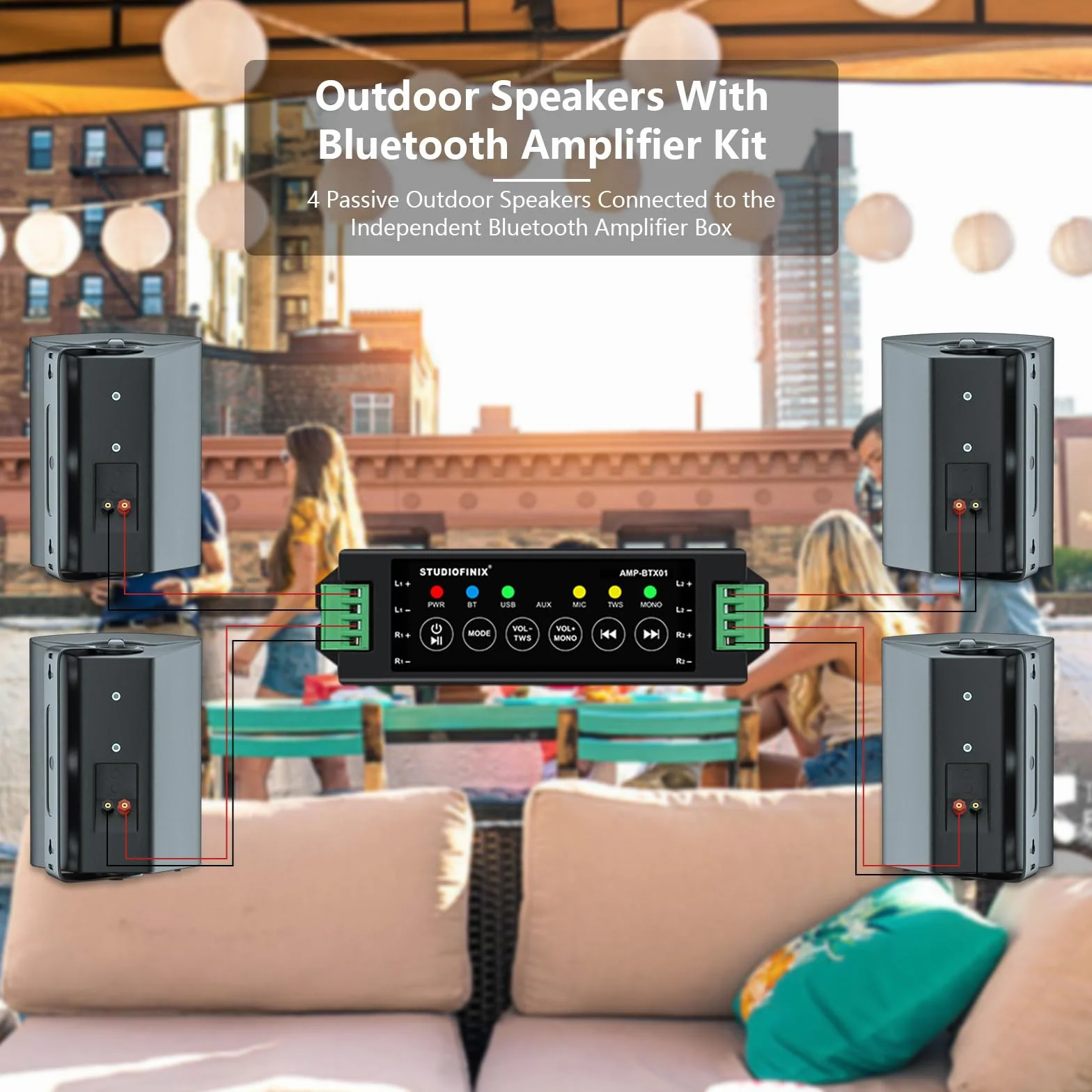 STUDIOFINIX 800W 6,5 "Outdoor Bluetooth Haut - Parleur étanche avec amplificateur Multifonction système Mural résistant aux intempéries pour Patio Garden Poolside Home (4 Haut - parleurs)