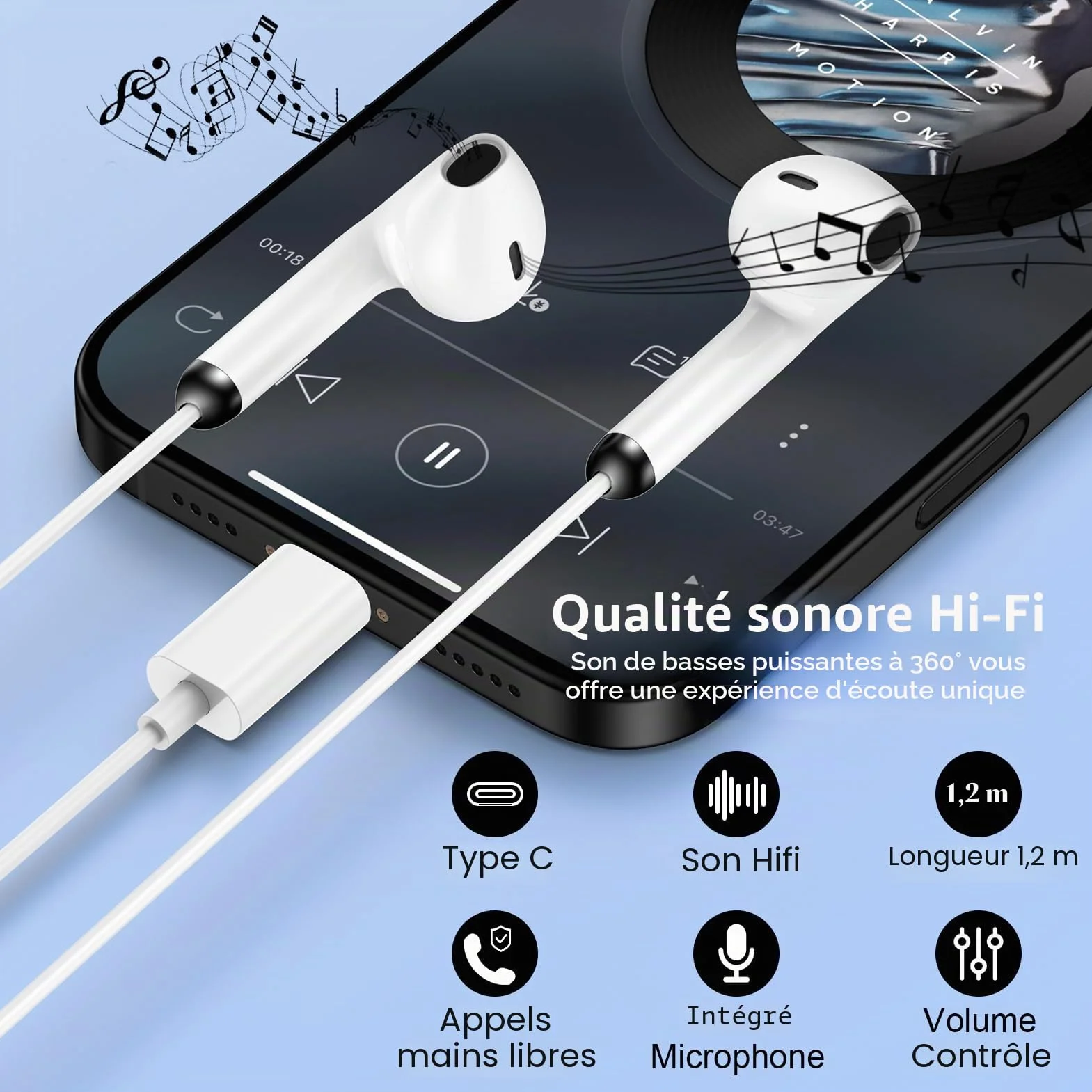 Écouteurs Filaire USB C pour Samsung Galaxy S25 S24 Plus S23 S22 S21 A17 A16 A15 A56 A55 A54 A36 5g,Intra Écouteur USB C Casque Audio Type C avec Micro,Ecouteurs Filaire pour iPhone 17 16 15 Pro Max