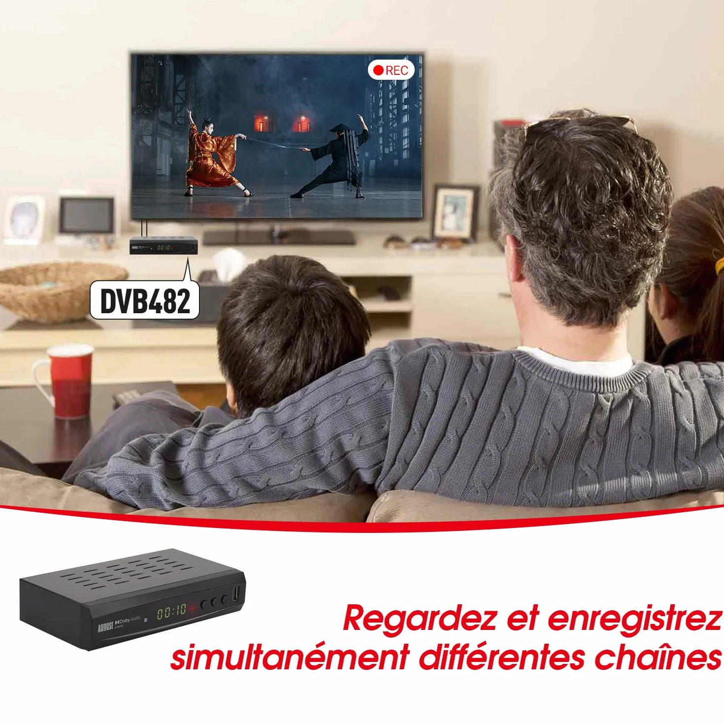 August DVB482 Décodeur Enregistreur TNT HD HDMI Full HD 1080p 2 chaînes simultanées