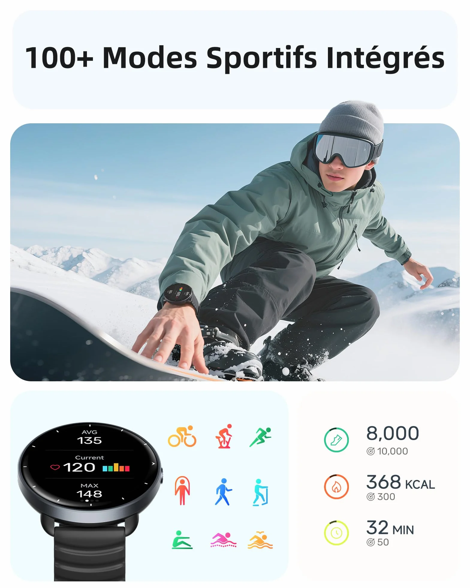 Parsonver Montre Connectée avec GPS Intégré, 5ATM Étanche Smartwatch Natation pour Piscine/Eau Libre, Montre Connecté avec AMOLED Écran, 100+ Sports,Fréquence Cardiaque,Sommeil (Noir, 42 mm)