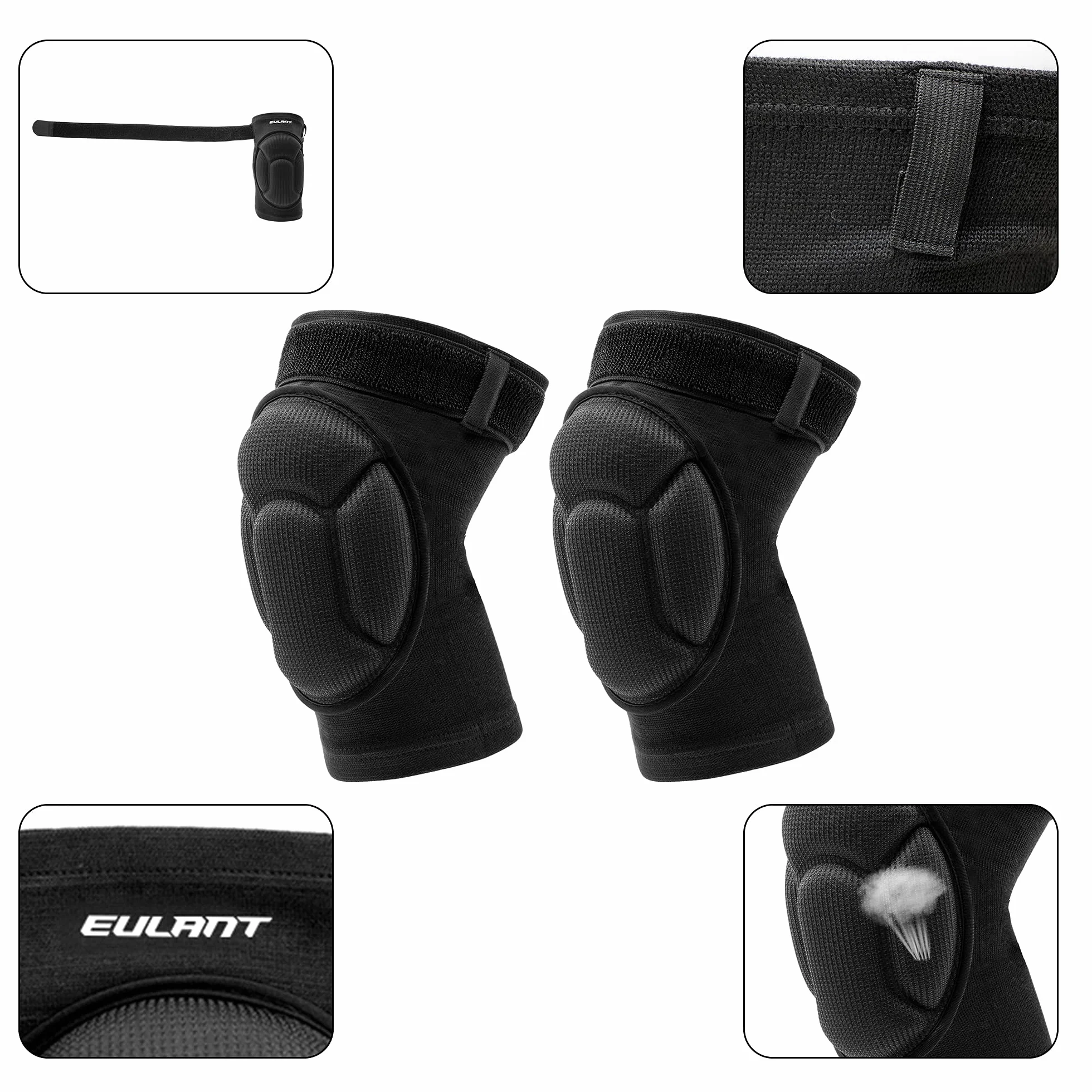 EULANT Genouillère Volley Ball Éponge Protection Genoux avec Bande de Fixation élastique
