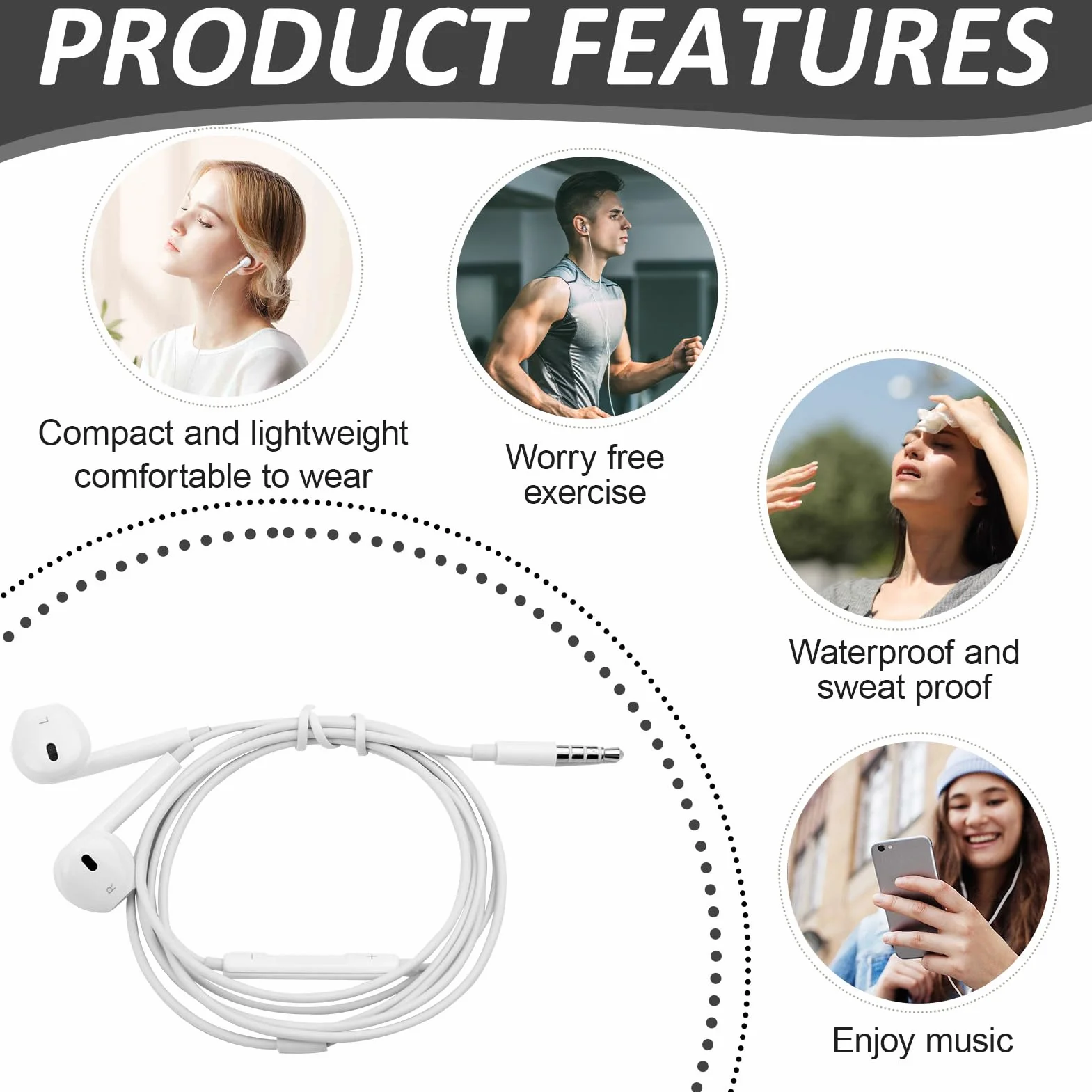 Lot de 4 écouteurs Filaires 3.5mm avec Microphone et Contrôle du VolumeAdaptés pour Téléphones Portables Tablettes MP3 Qualité Sonore Exceptionnelle et Confort Optimal