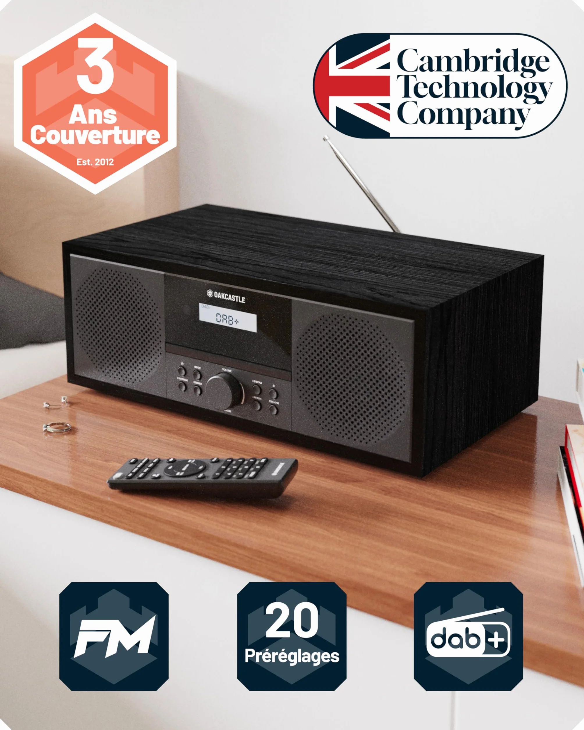 OAKCASTLE DAB500 Radio Dab+ Bluetooth Lecteur CD Système stéréo 60W pour Maison