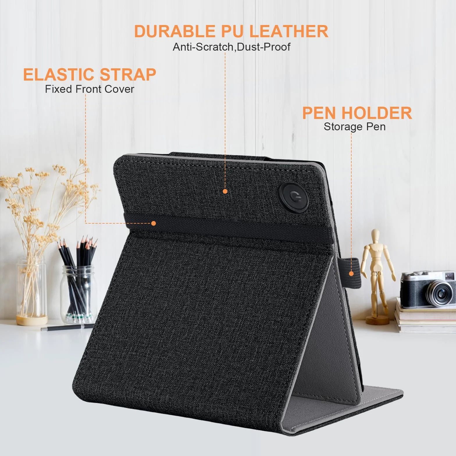 pour Kobo Libra Colour Étui avec Porte-Stylo,Sommeil Housse pour Kobo Libra 2 Coque avec Dragonne,Noir